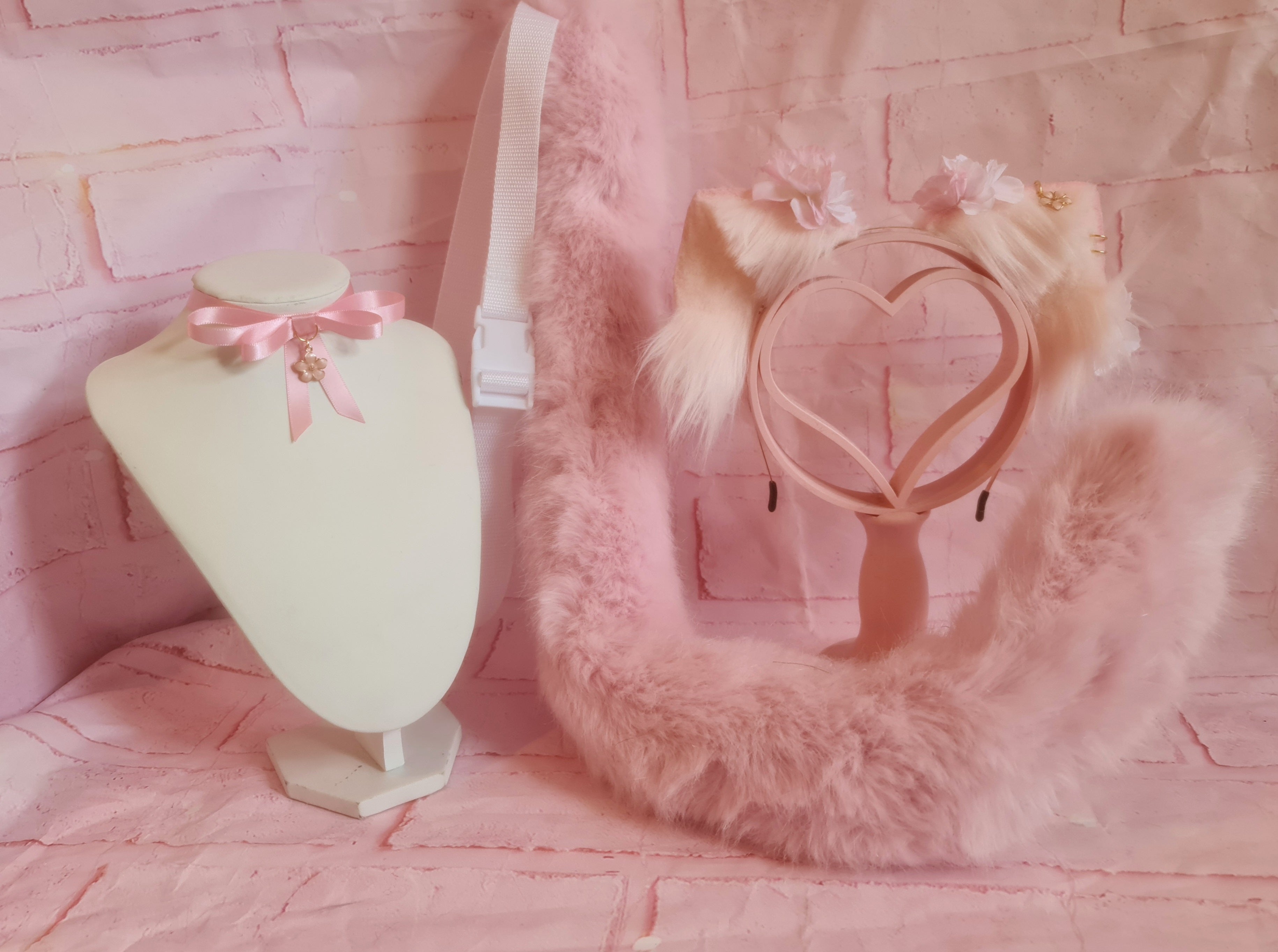 SAKURA PINK KITTEN Ears, Tail & Choker Set