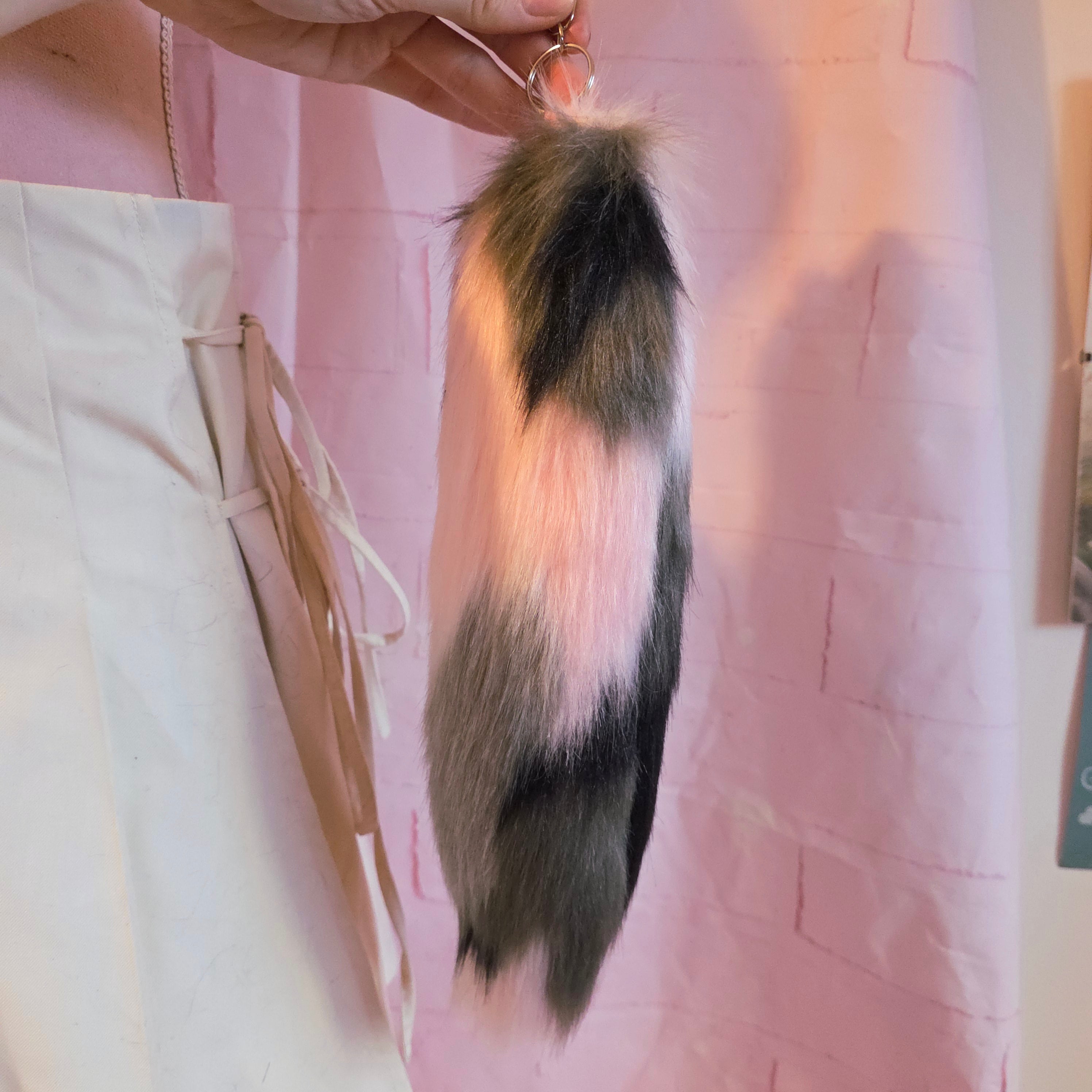 Pink Calico Tail Keychain