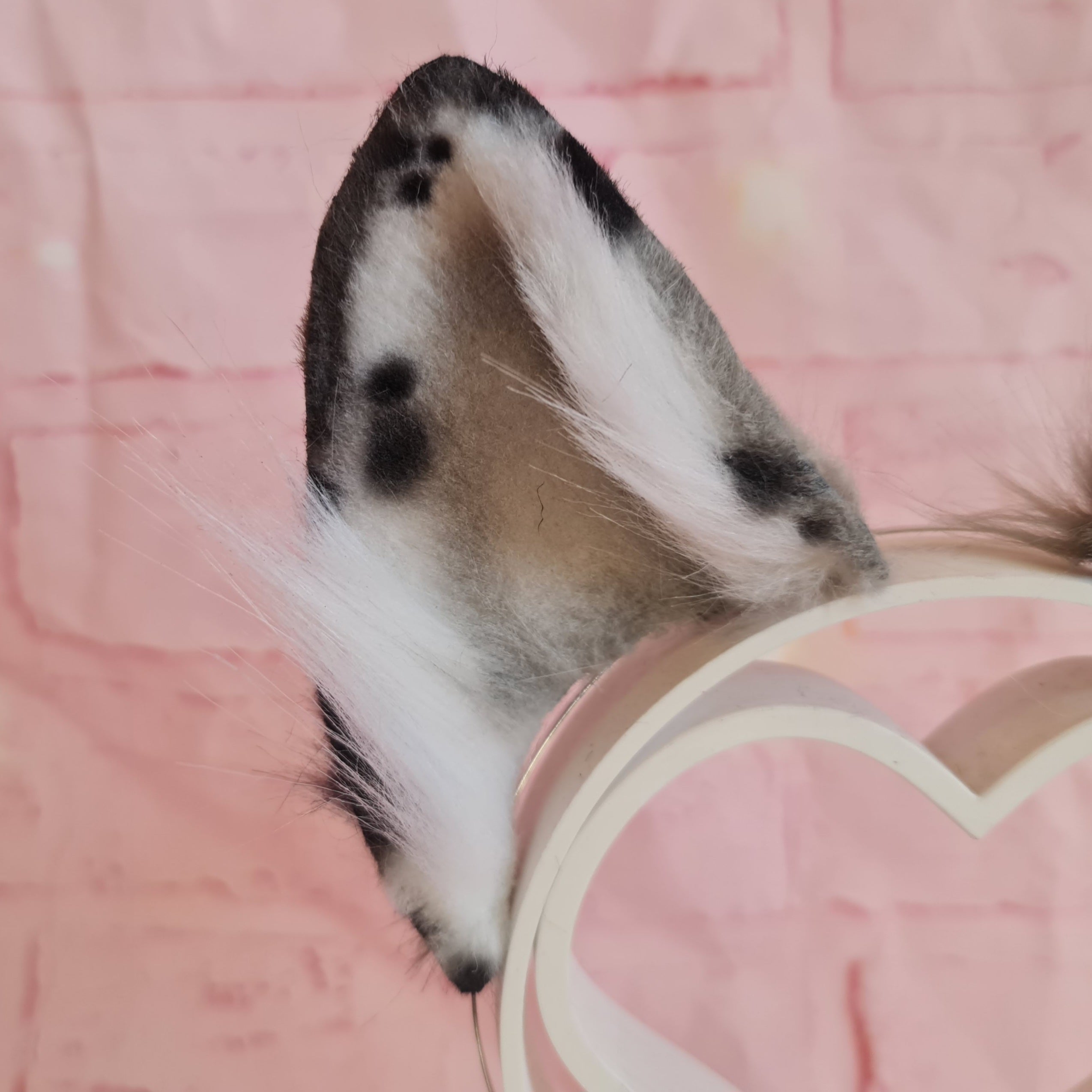 grey and black and white puppy ears costume cosplay puppy play pet play kemonomimi handmade in scotland UK