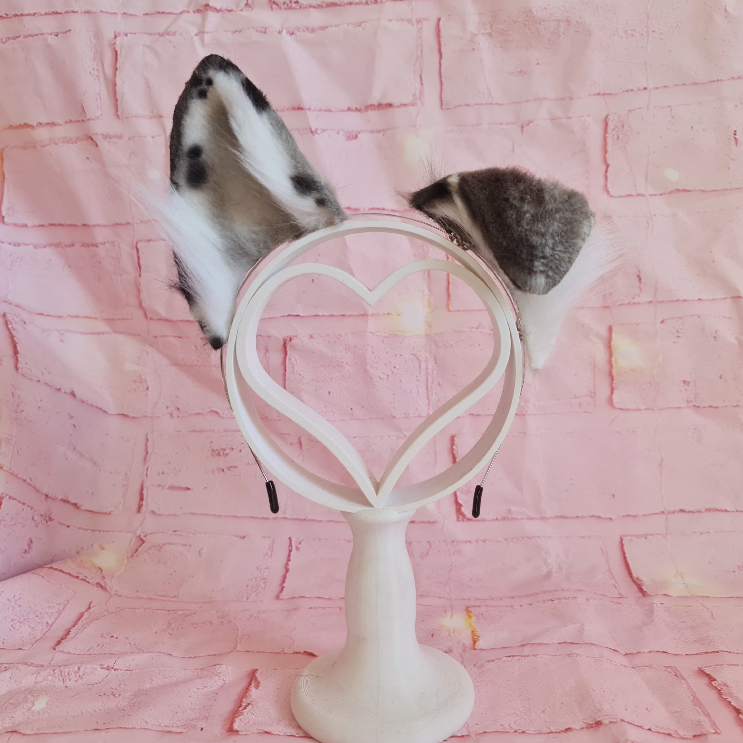 grey and black and white puppy ears costume cosplay puppy play pet play kemonomimi handmade in scotland UK