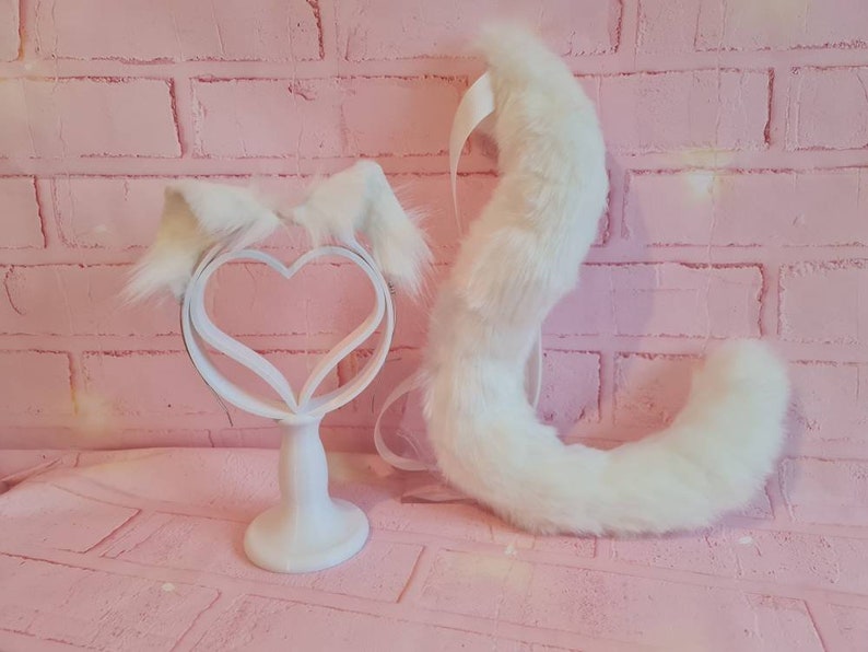 SNOW KITTY Poseable White Cat Tail & Ears