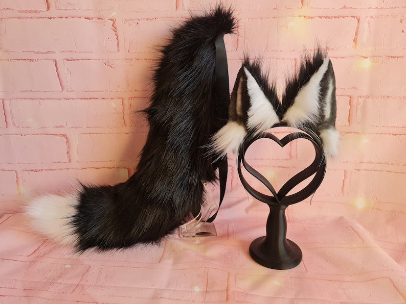 WHITE-TIPPED BLACK AND WHITE PUPPY Tail & Ear Set