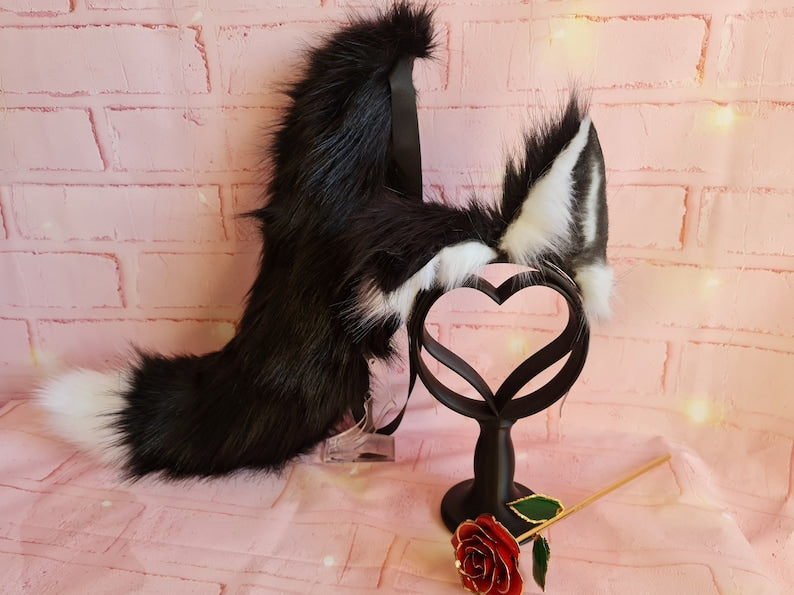 WHITE-TIPPED BLACK AND WHITE PUPPY Tail & Ear Set