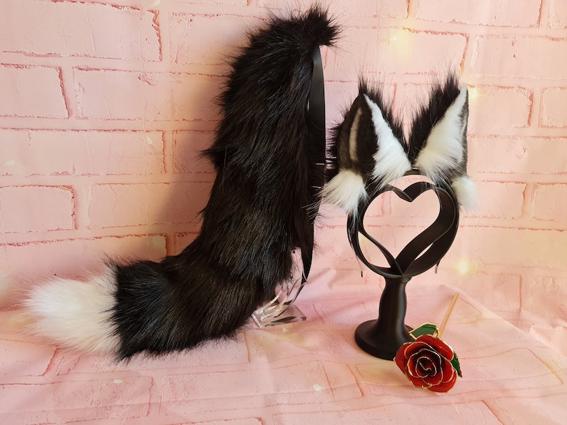 WHITE-TIPPED BLACK AND WHITE PUPPY Tail & Ear Set