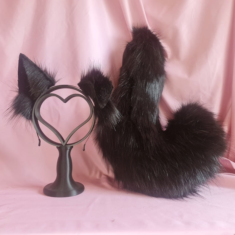 OBSIDIAN CURLED PUPPY ears and tail set