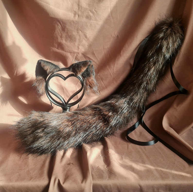 BRUNETTE CAT tail and ears set