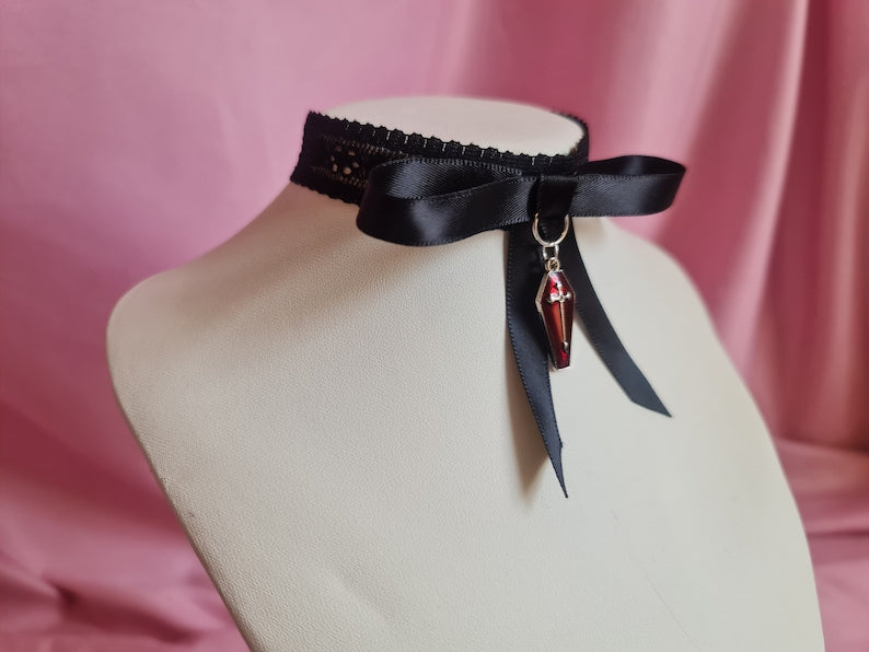 Gothic Lace Choker with Coffin