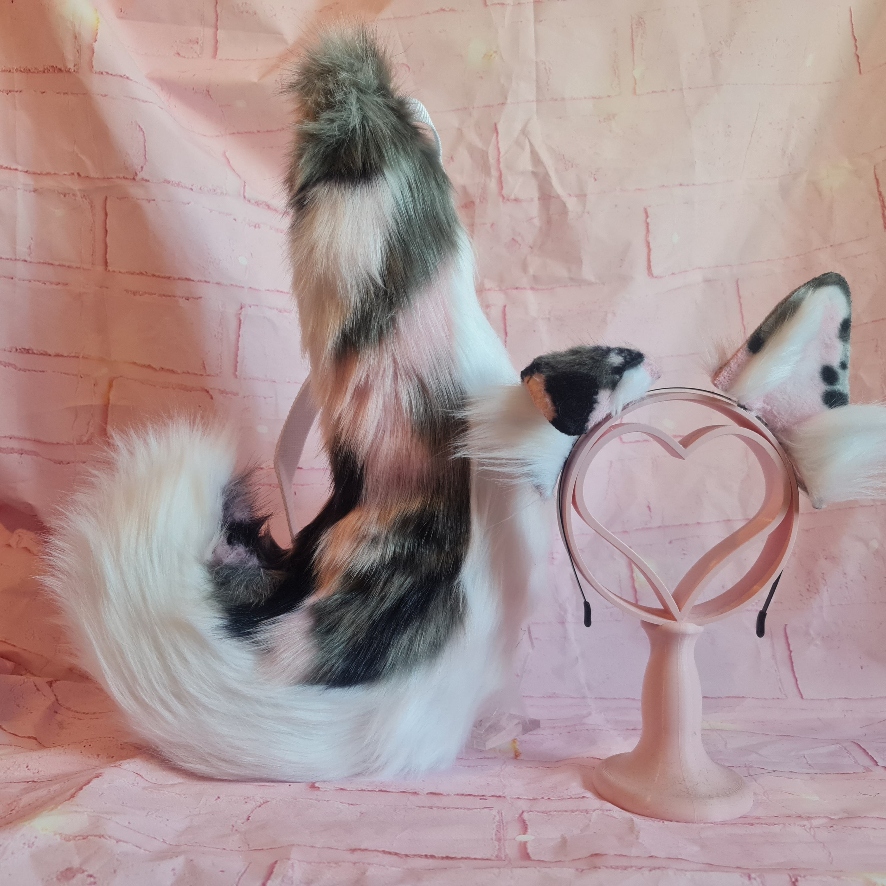 pink puppy tail and ear set for cosplay furries costumes