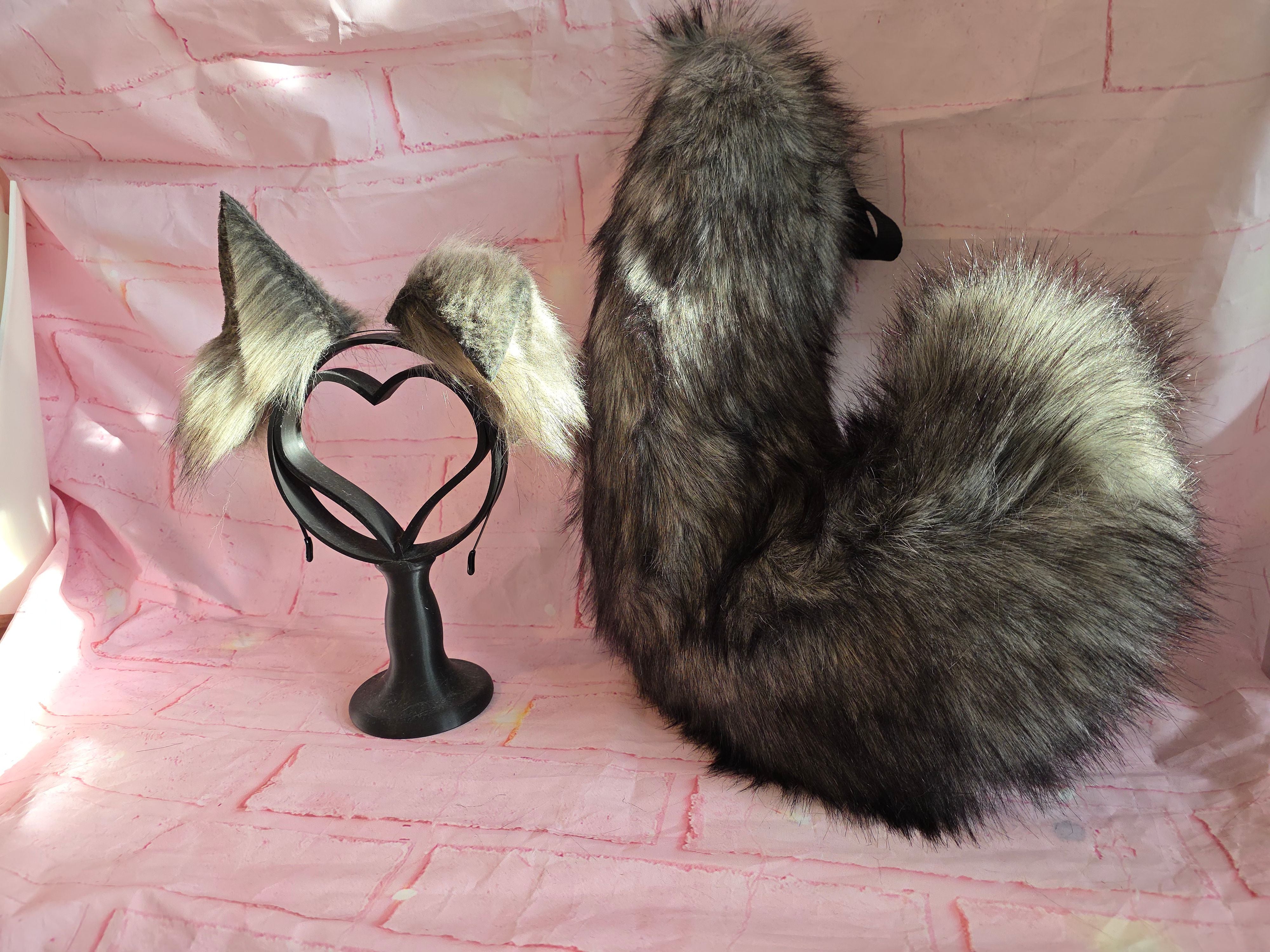 Grey puppy tail and ears set furry
