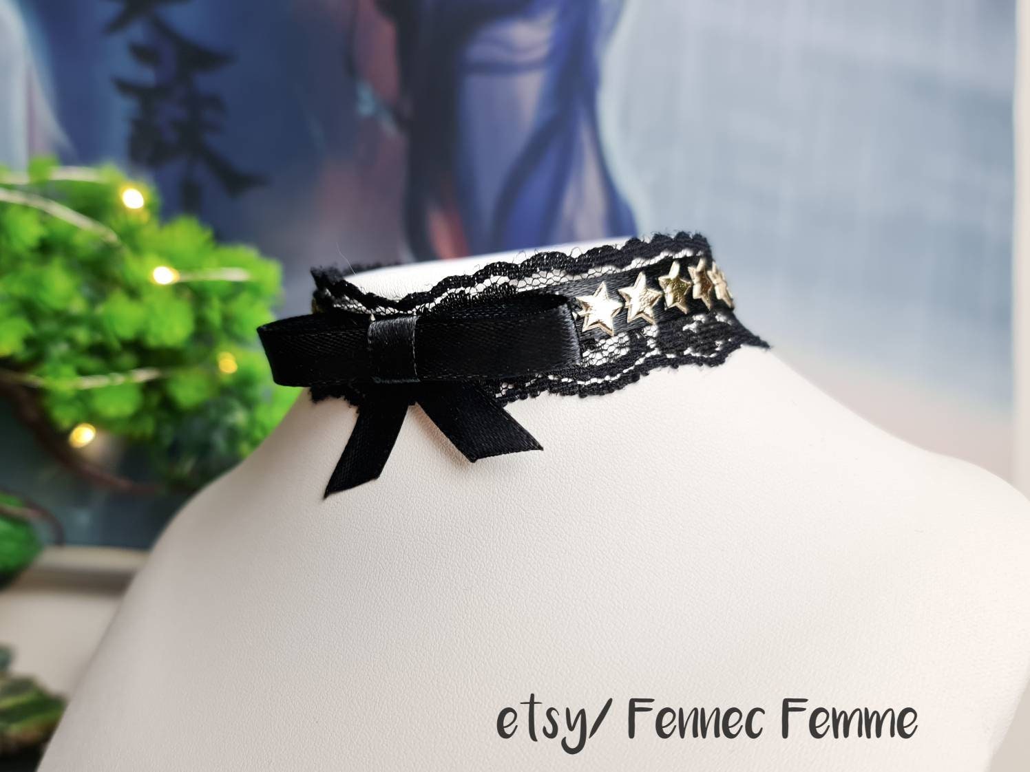 Black and Gold Gothic Lace Choker, Starry Skies